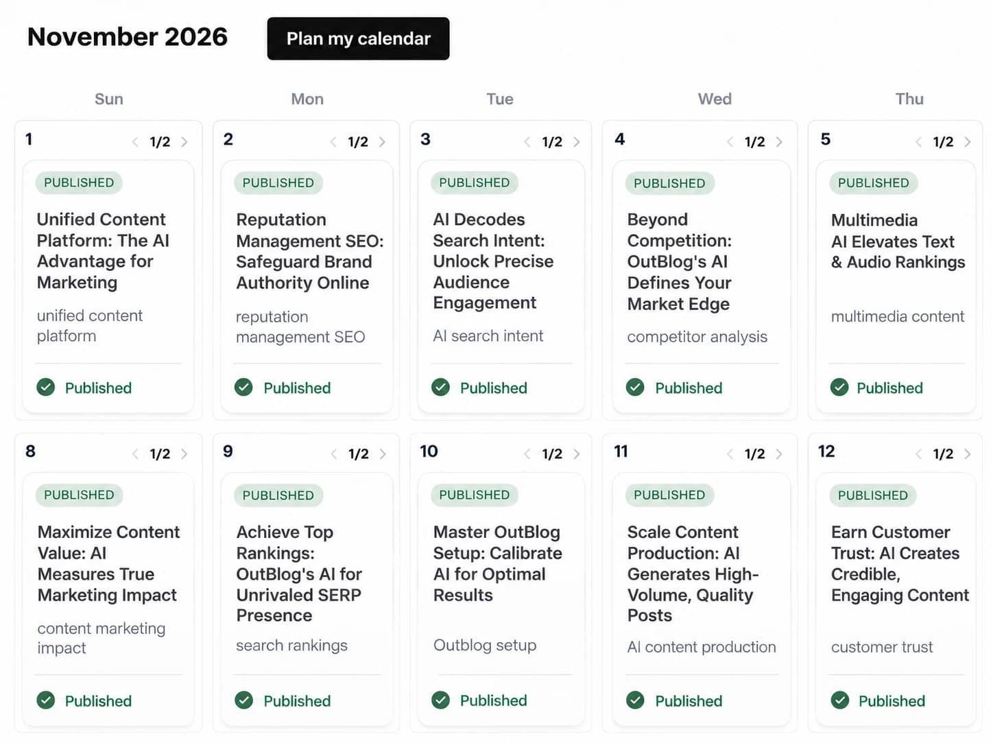 Full calendar overview
