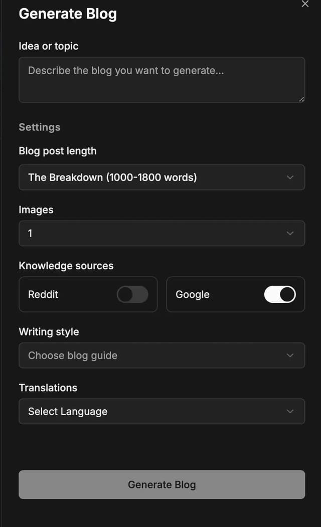Blog Creation and Writing Interface