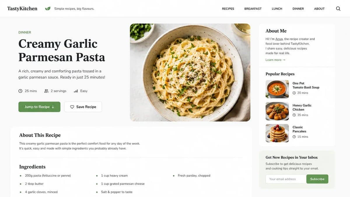 Recipe content structured to rank and keep readers hooked