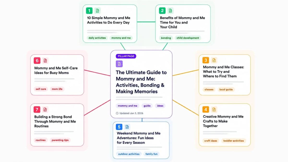 Content clusters for mommy and me classes, activities, and outfits