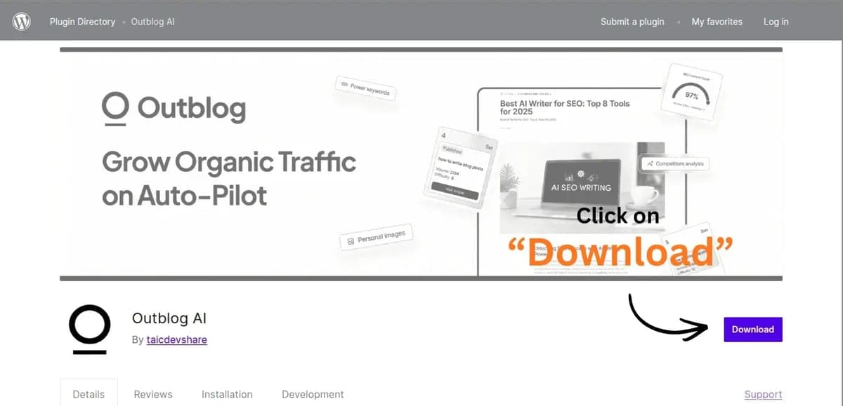 Downloading and installing the OutblogAI WordPress plugin